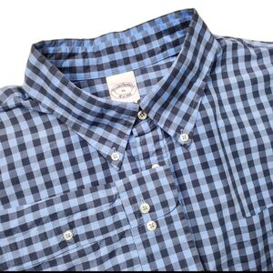 Brooks Brothers Button Down Shirt Mens XL Blue Gray Check Long Sleeve Cotton